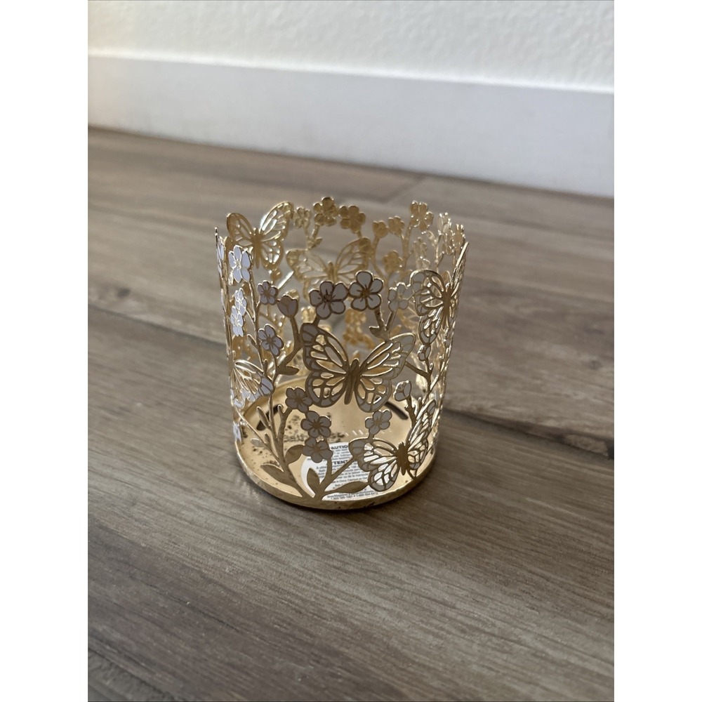 Bath & Body Works Butterfly Flower Gold Polished Single Wick Candle Holder